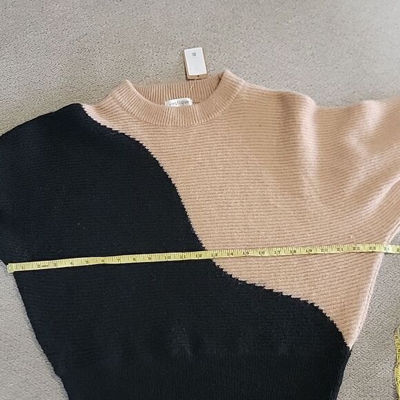 Vestique Dichotomy Black and Camel Brown Wave Design Fuzzy Sweater - Size Large - Picture 6 of 14